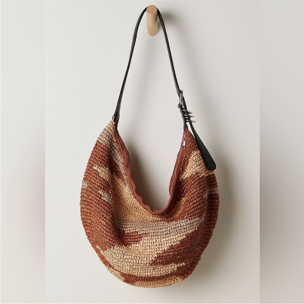 NWT Free People Santorini Straw Woven Raffia & Leather Earthy Tote Bag - Picture 3 of 6
